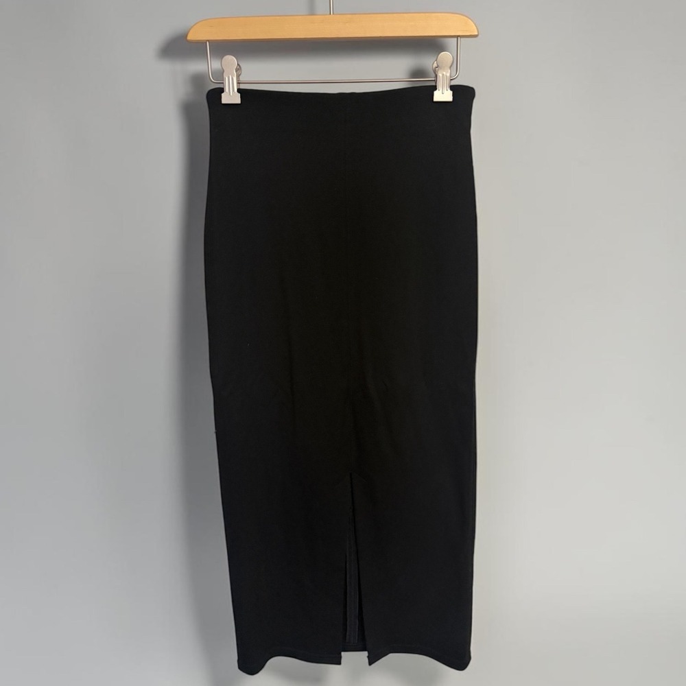Wilfred Aritzia Black Midi Pencil Skirt High Waisted Front Slit XS Pull On